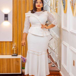 KESHA- 3PCS GEMSTONE BLOUSE/KNEELY LENGTH SKIRT SET